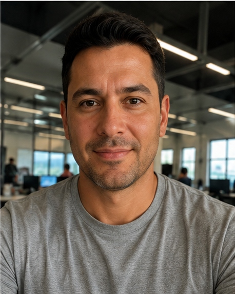 João Pedro, vendedor online sorrindo em ambiente comum