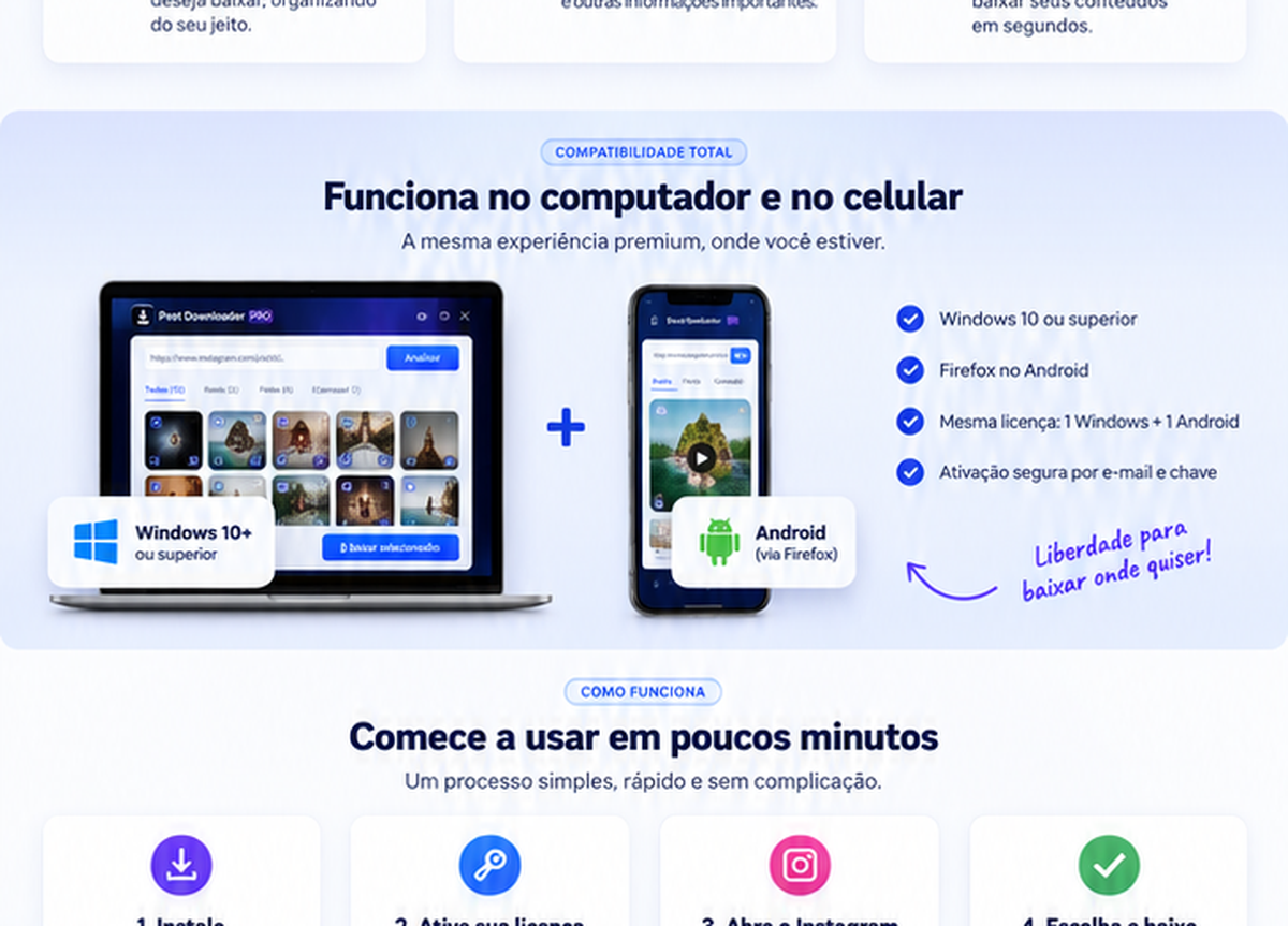 Compatibilidade do Post Downloader PRO com Windows e Android